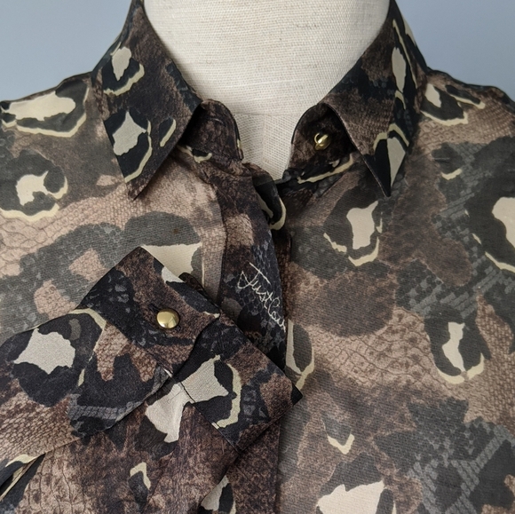 Just Cavalli Button Front 100% Silk Sheer Animal Reptile Print Sheer S IT40 NWT - Picture 4 of 15